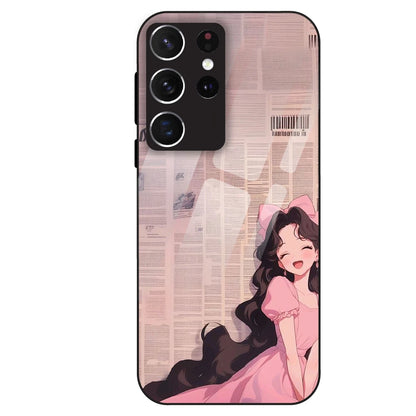 Cute Pink Anime Girl - Glass Case For Samsung Galaxy S21 Ultra