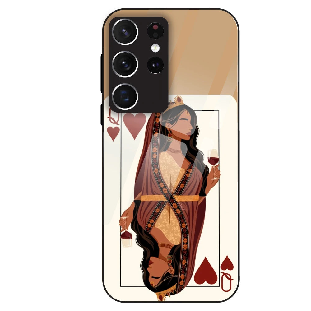 Queen of Hearts Design - Glass Case For Samsung Galaxy S21 Ultra