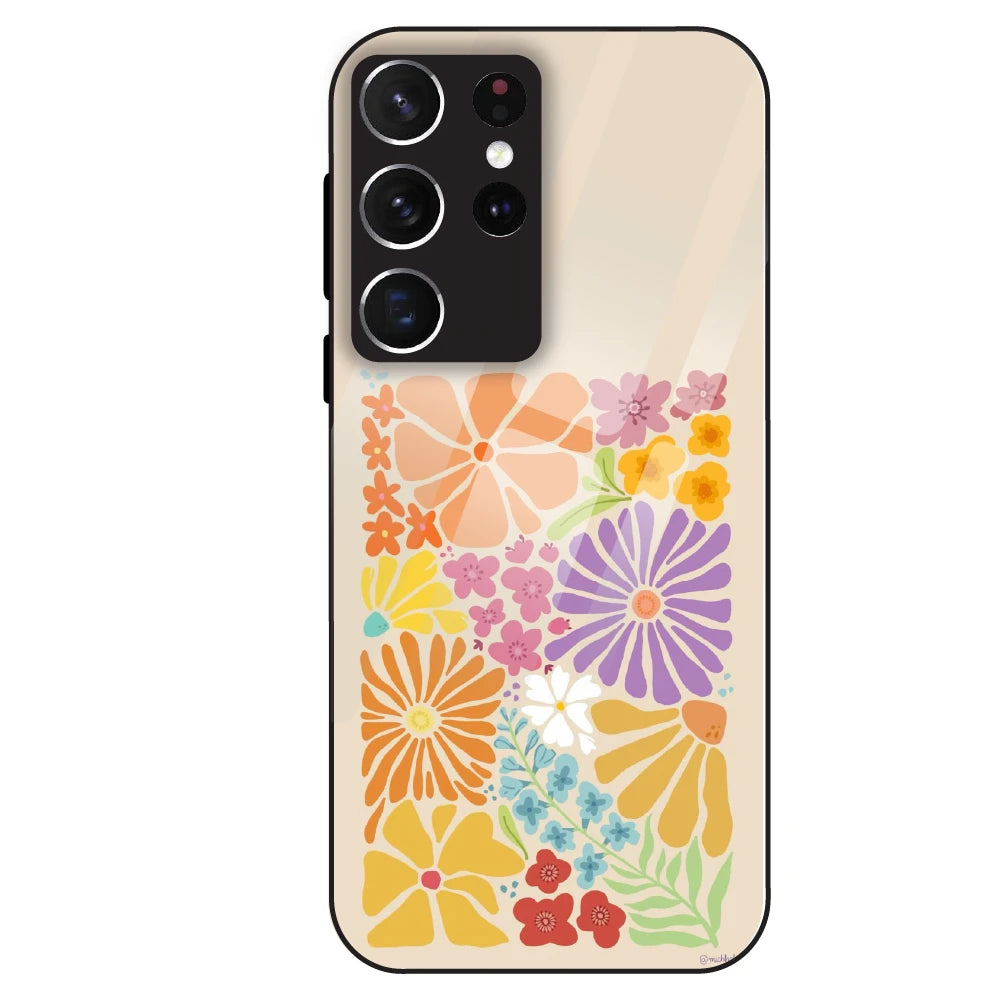 Colorful Floral - Glass Case For Samsung Galaxy S21 Ultra