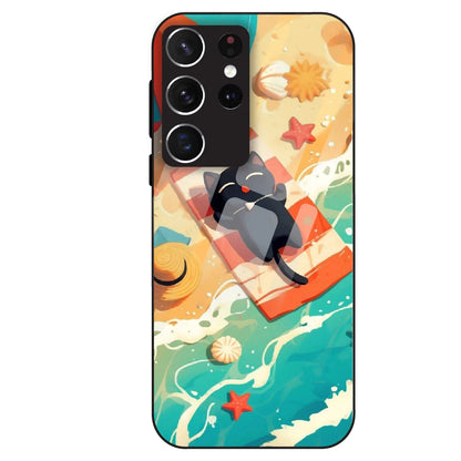 Beach Cat Aesthetic - Glass Case For Samsung Galaxy S21 Ultra