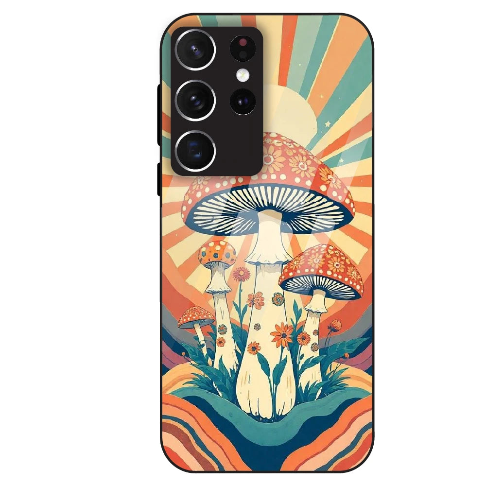 Retro Mushroom Art - Glass Case For Samsung Galaxy S21 Ultra