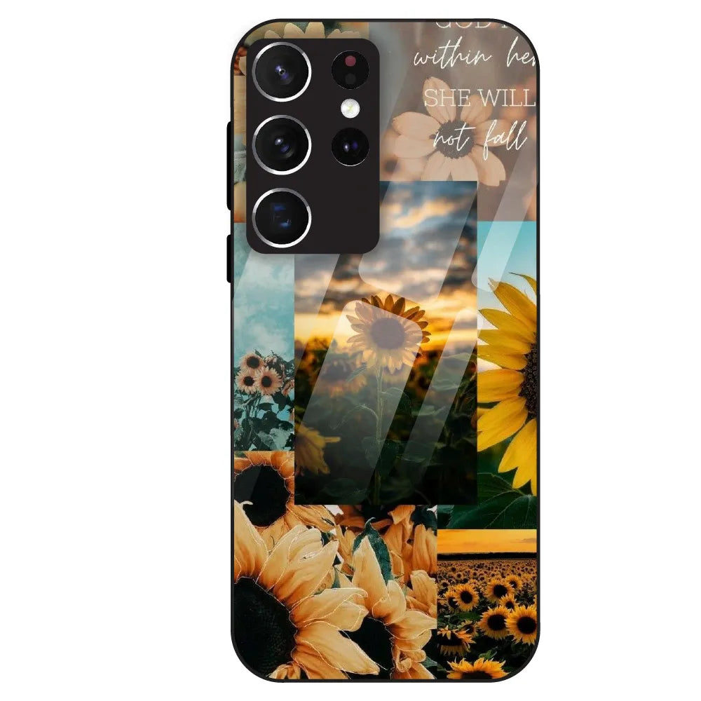 Sunflower Serenity Collage - Glass Case For Samsung Galaxy S21 Ultra