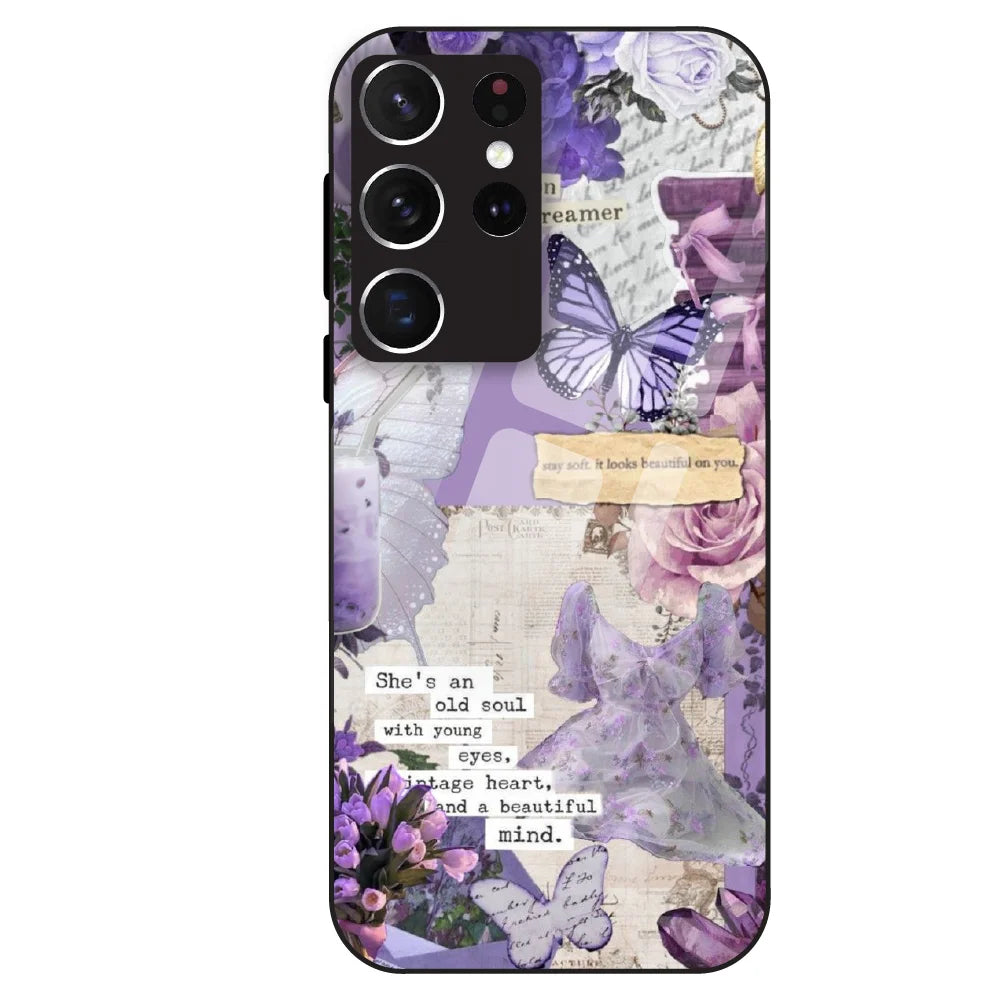 Lavender Vintage Collage - Glass Case For Samsung Galaxy S21 Ultra