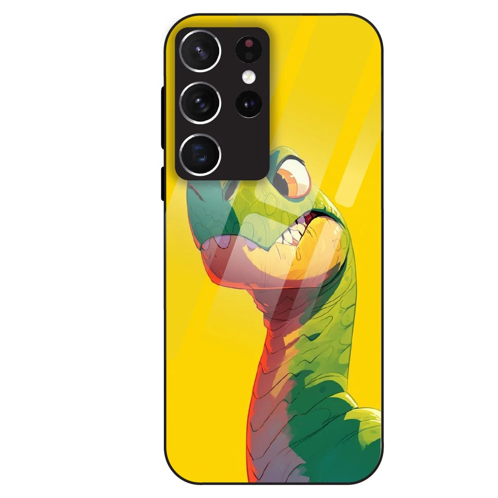 Cute Dino Popt - Glass Case For Samsung Galaxy S21 Ultra