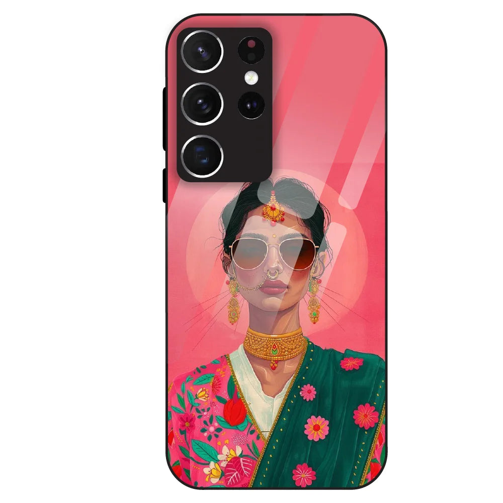Royal Ethnic Diva - Glass Case For Samsung Galaxy S21 Ultra