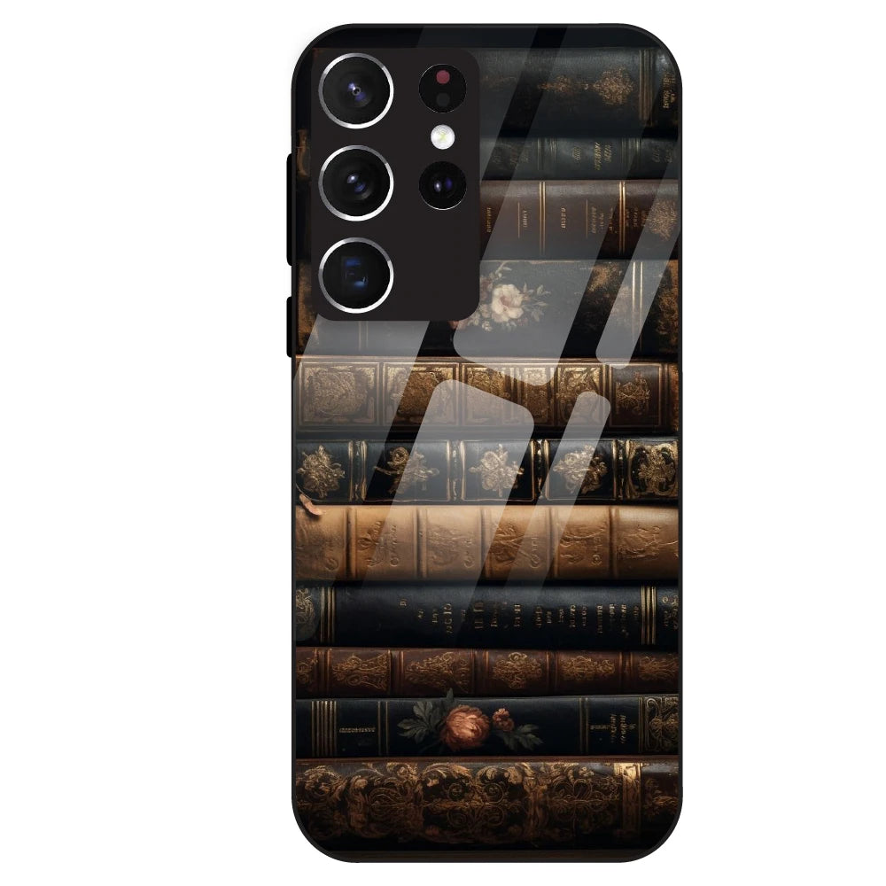 Vintage Book Stack - Glass Case For Samsung Galaxy S21 Ultra