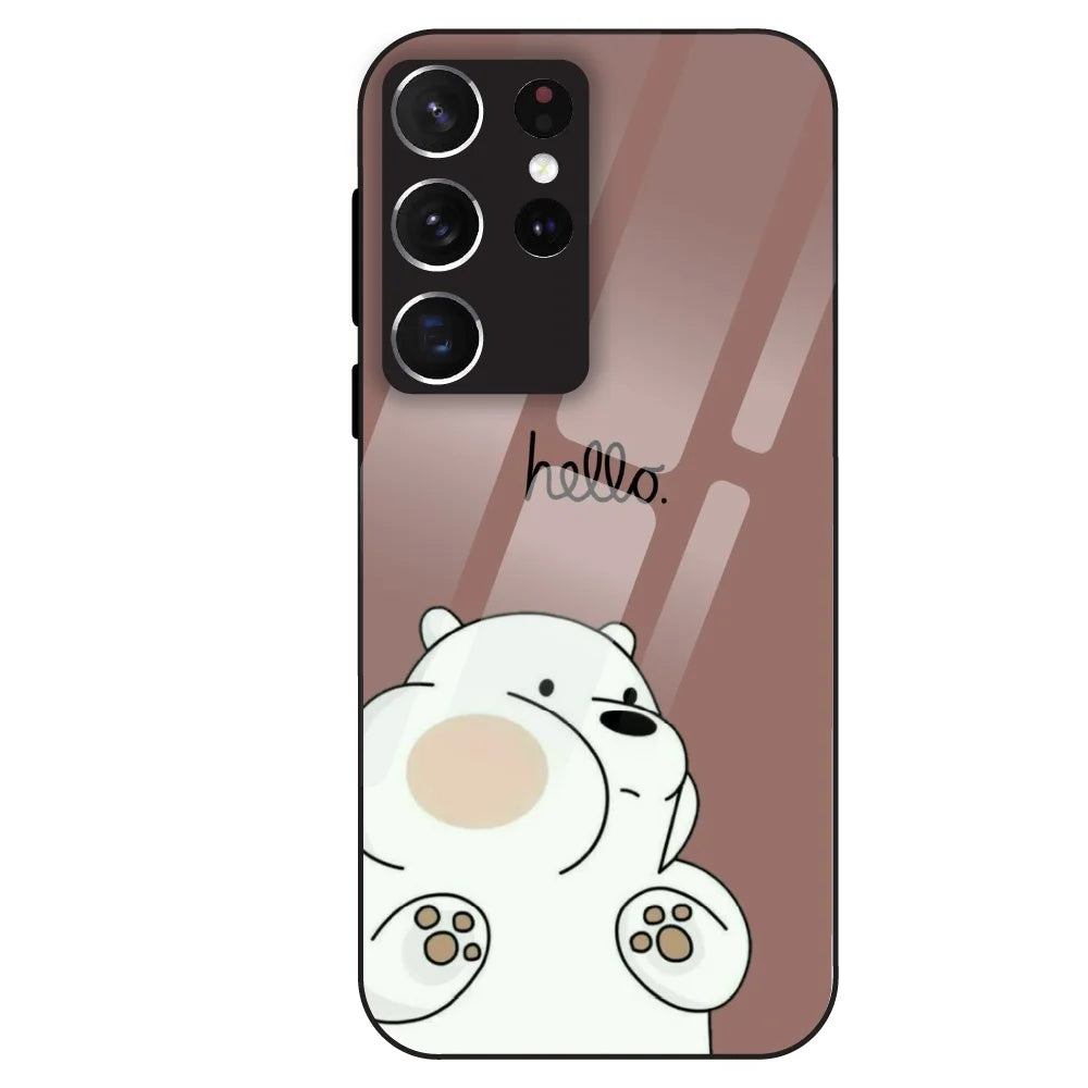 Cute Bear Minimal - Glass Case For Samsung Galaxy S21 Ultra