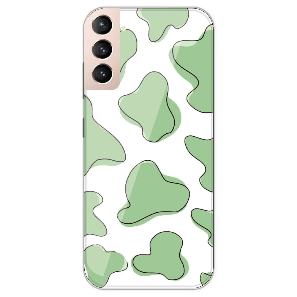 Green Cow Print - Clear Printed Silicone Case For Samsung Galaxy S21