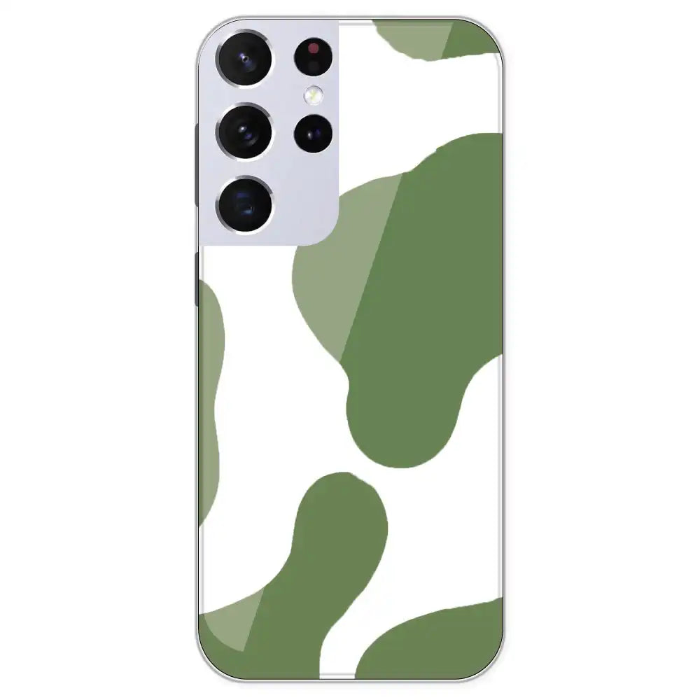 Olive Green Cow Print - Clear Printed Silicone Case For Samsung Galaxy S21 Ultra