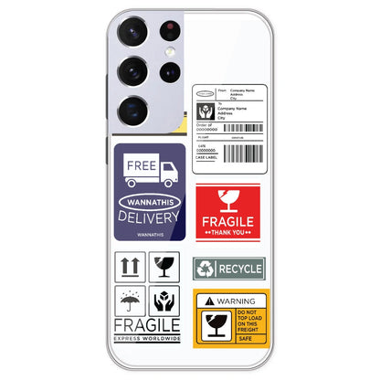 Caution Labels - Clear Printed Silicone Case For Samsung Galaxy S21 Ultra