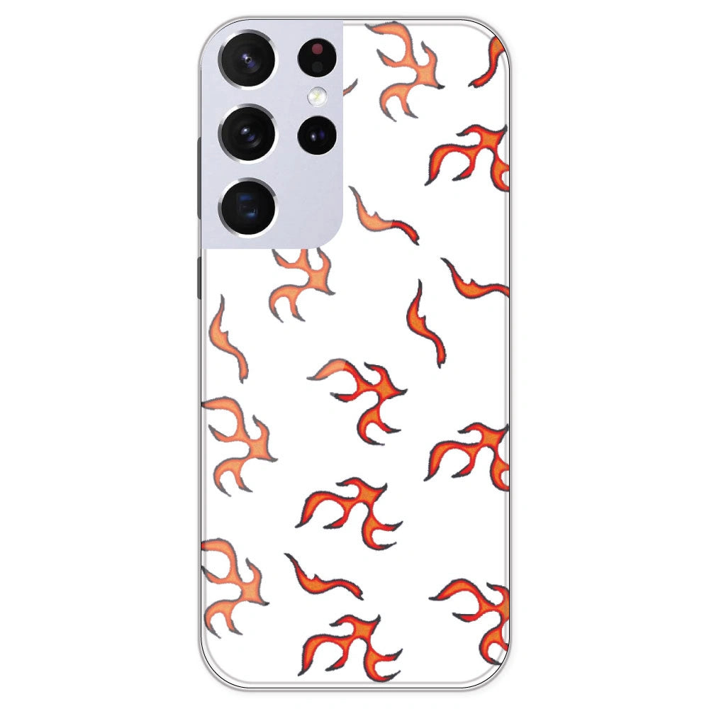 Orange Mini Flames - Clear Printed Silicone Case For Samsung Galaxy S21 Ultra