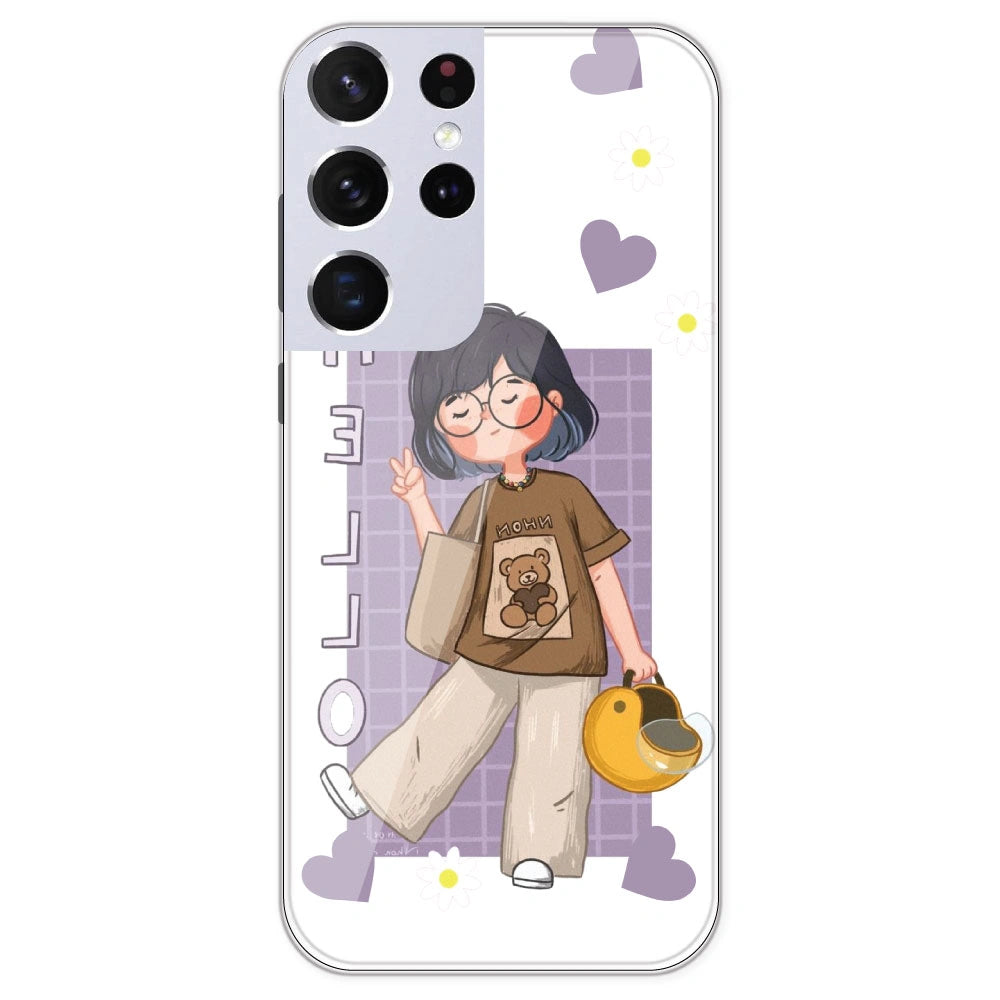 Introvert Girl - Clear Printed Silicone Case For Samsung Galaxy S21 Ultra