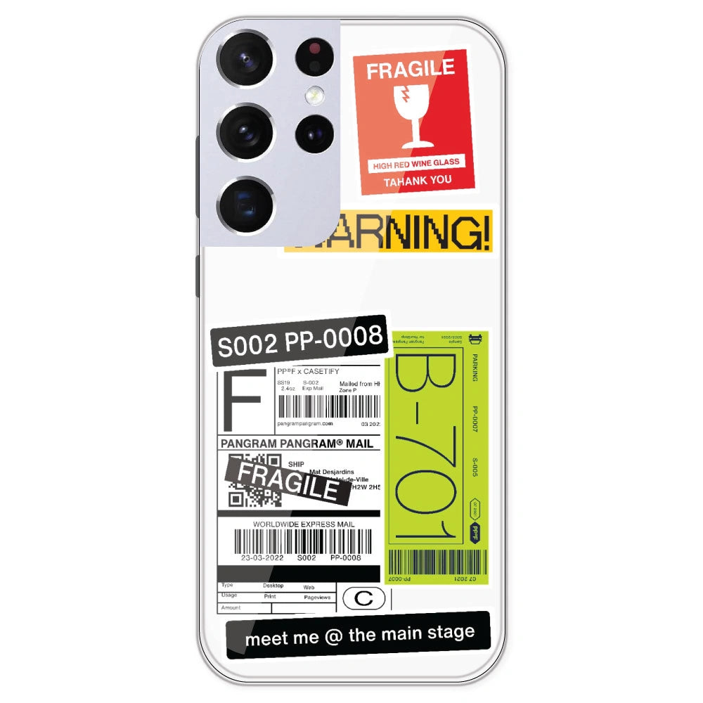 Fragile Labels - Clear Printed Silicone Case For Samsung Galaxy S21 Ultra