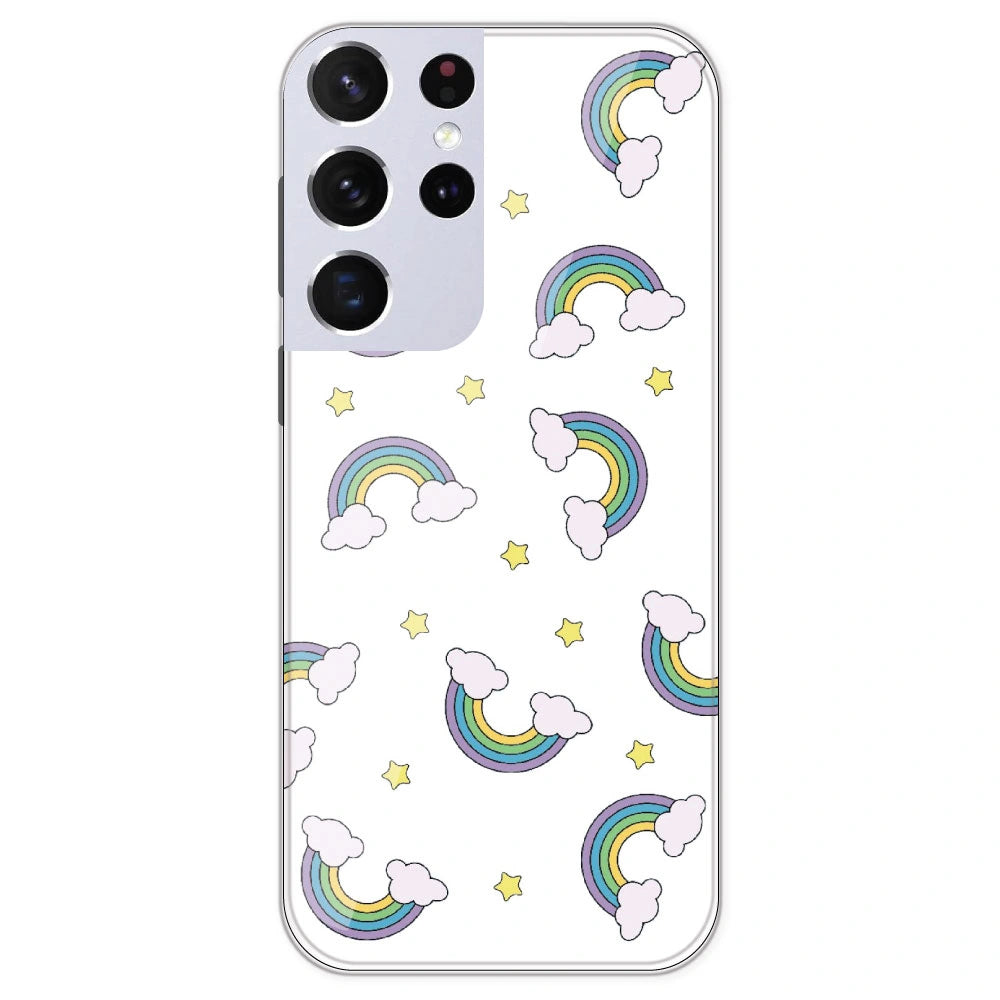 Rainbow With Clouds - Clear Printed Silicone Case For Samsung Galaxy S21 Ultra