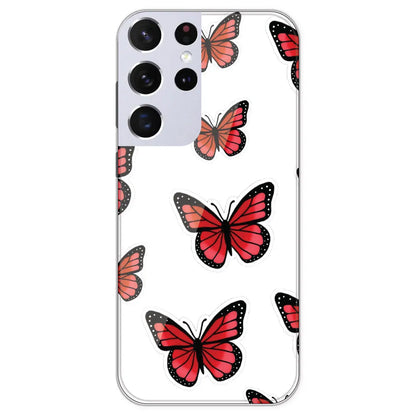 Red Butterfly - Clear Printed Silicone Case For Samsung Galaxy S21 Ultra