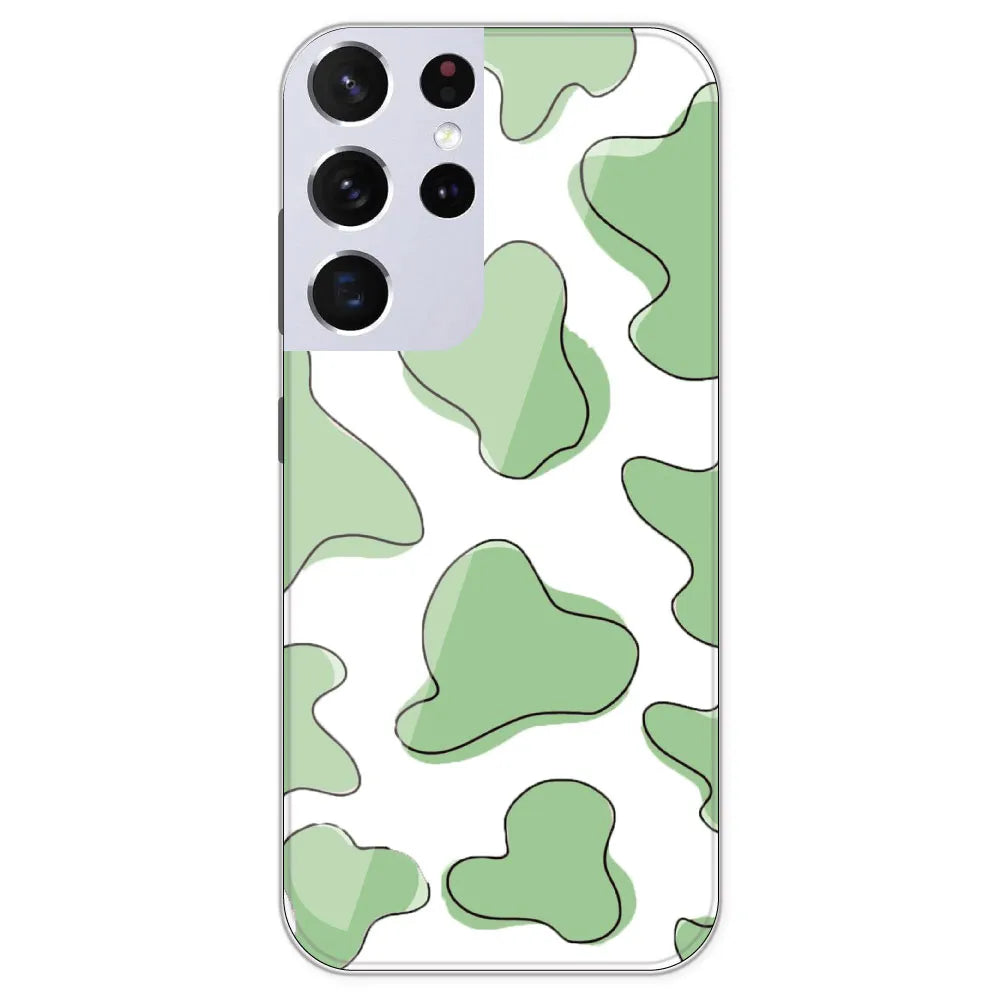 Green Cow Print - Clear Printed Silicone Case For Samsung Galaxy S21 Ultra