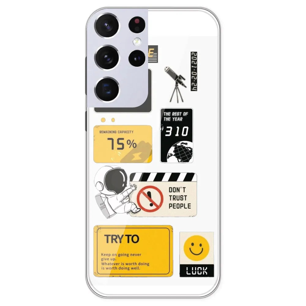 Space - Clear Printed Silicone Case For Samsung Galaxy S21 Ultra
