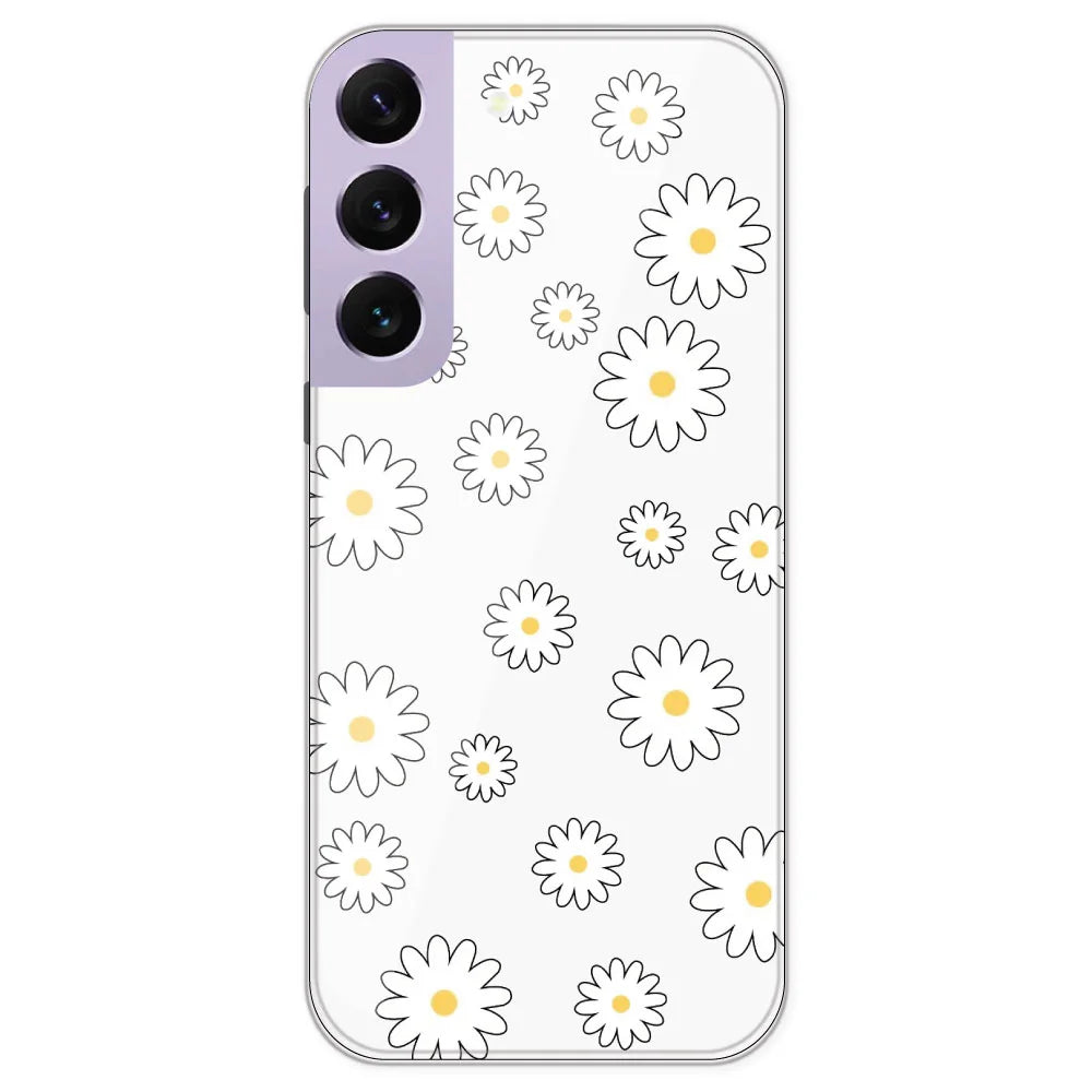 White Flowers - Clear Printed Silicone Case For Samsung Galaxy S22 Plus