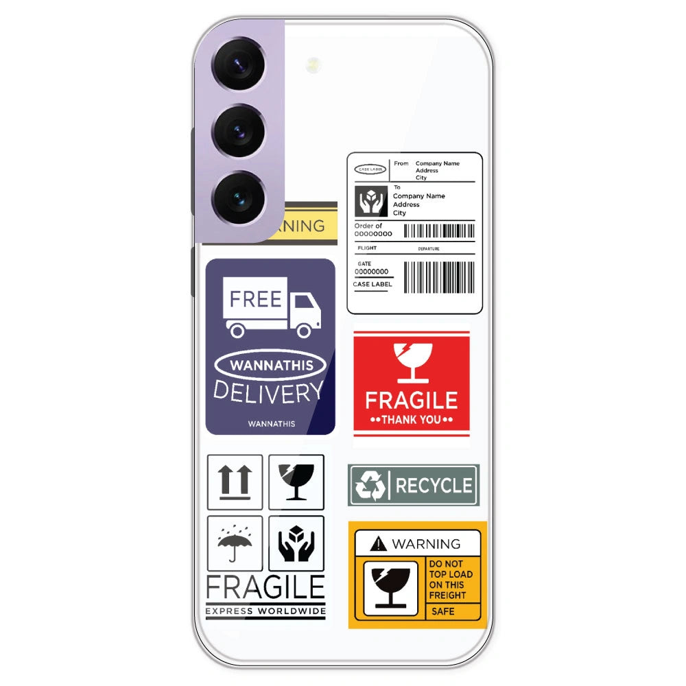 Caution Labels - Clear Printed Silicone Case For Samsung Galaxy S22 Plus