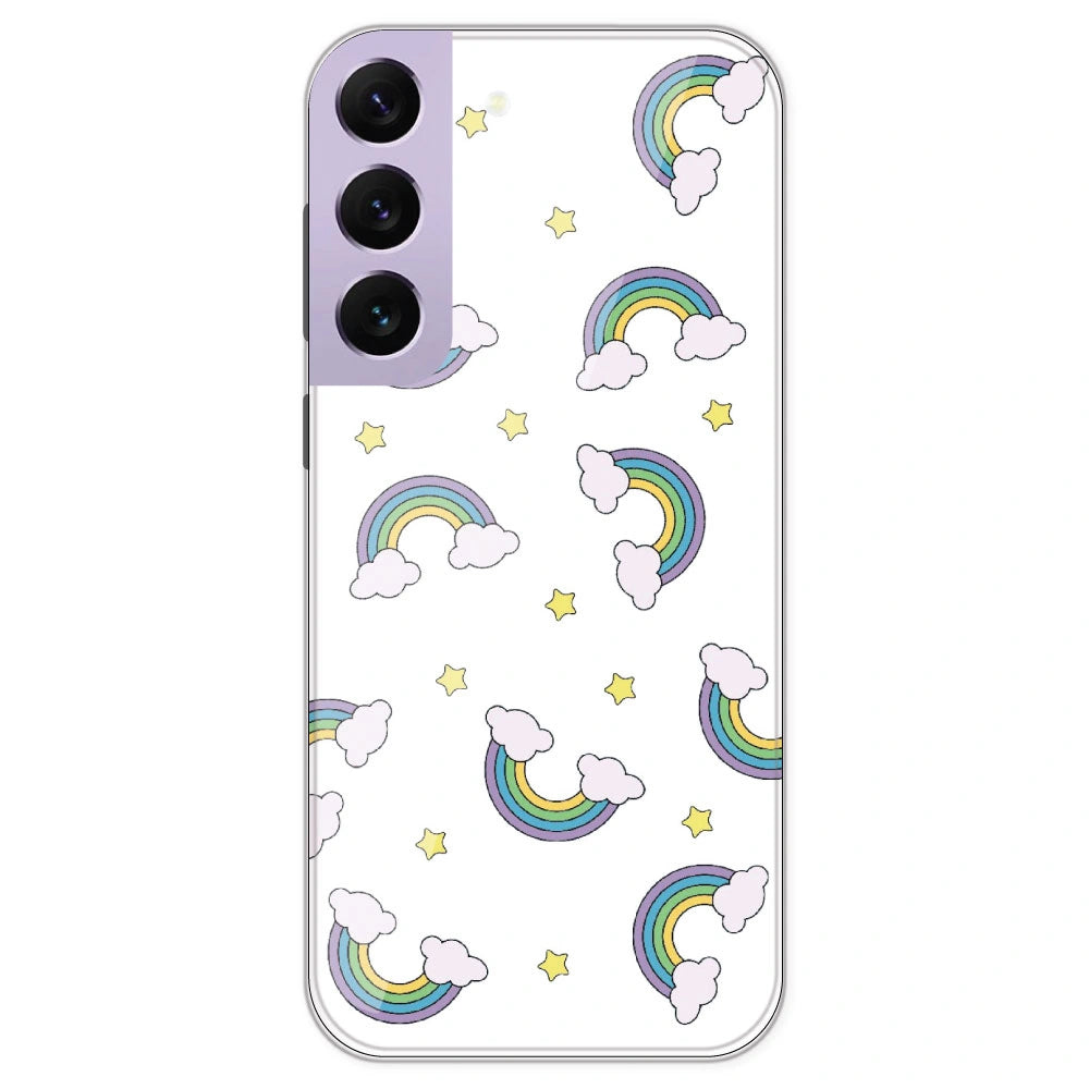 Rainbow With Clouds - Clear Printed Silicone Case For Samsung Galaxy S22 Plus