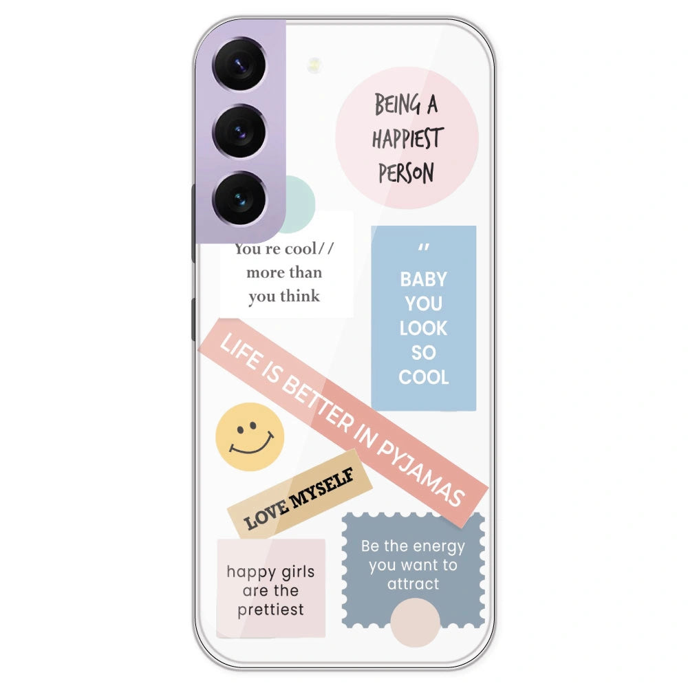 Be Happy - Clear Printed Silicone Case For Samsung Galaxy S22 Plus