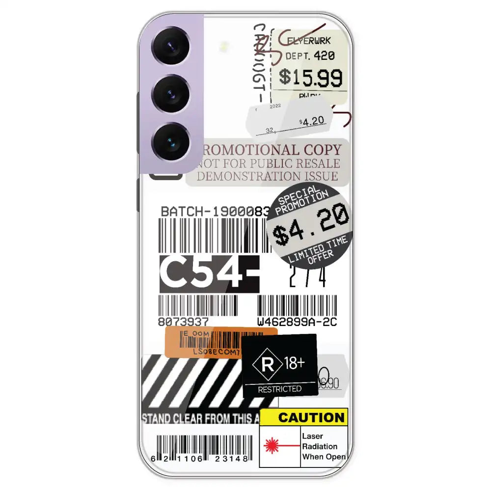 Labels - Clear Printed Silicone Case For Samsung Galaxy S22 Plus