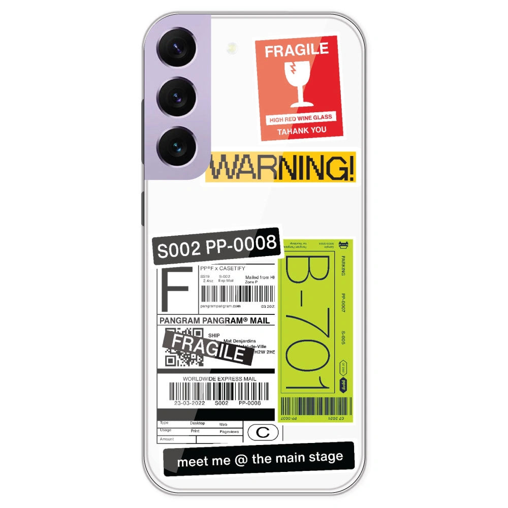 Fragile Labels - Clear Printed Silicone Case For Samsung Galaxy S22 Plus