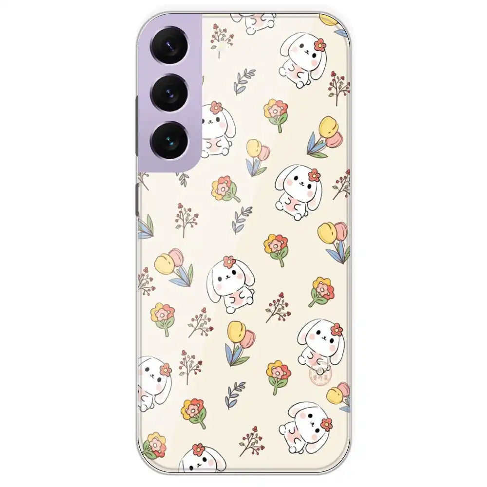 Cute Bunny And Flowers - Printed Silicone Case For Samsung Galaxy S22 Plus