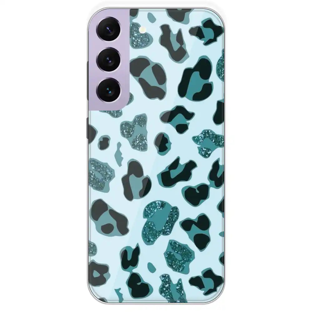Blue Leopard Glitter Print - Printed Silicone Case For Samsung Galaxy S22 Plus