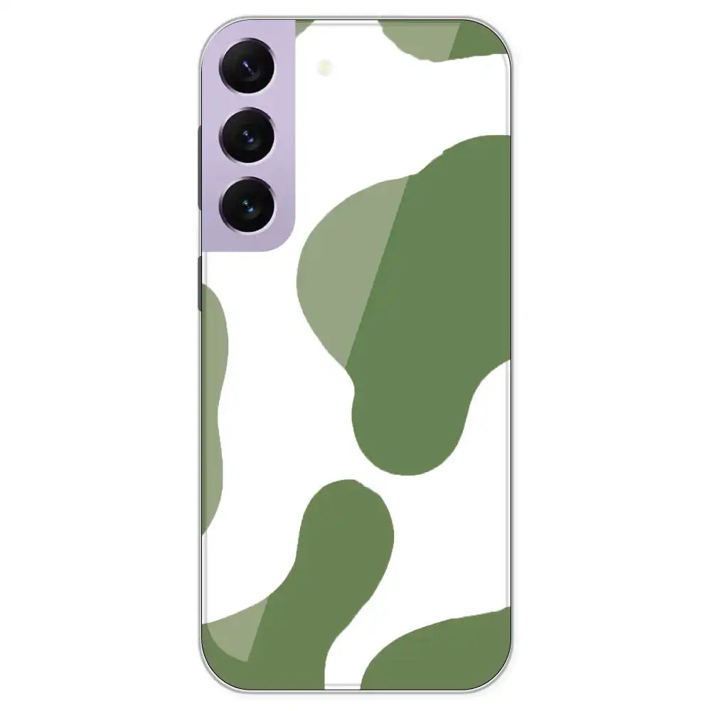 Olive Green Cow Print - Clear Printed Silicone Case For Samsung Galaxy S22 Plus
