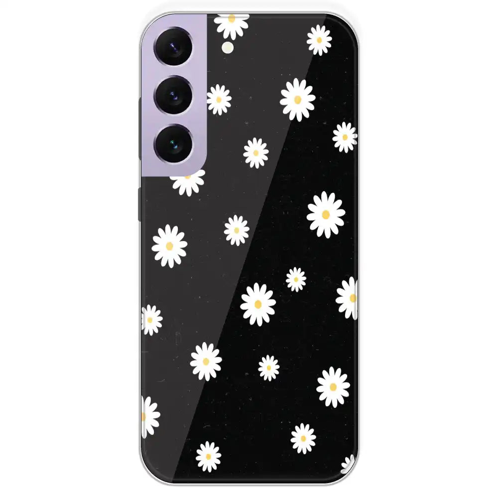 White And Black Flower - Printed Silicone Case For Samsung Galaxy S22 Plus
