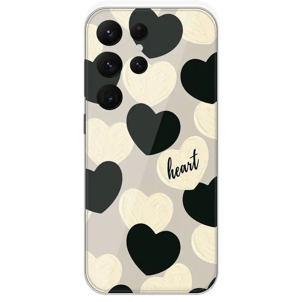 Black And White Heart - Printed Silicone Case For Samsung Galaxy S22 Ultra