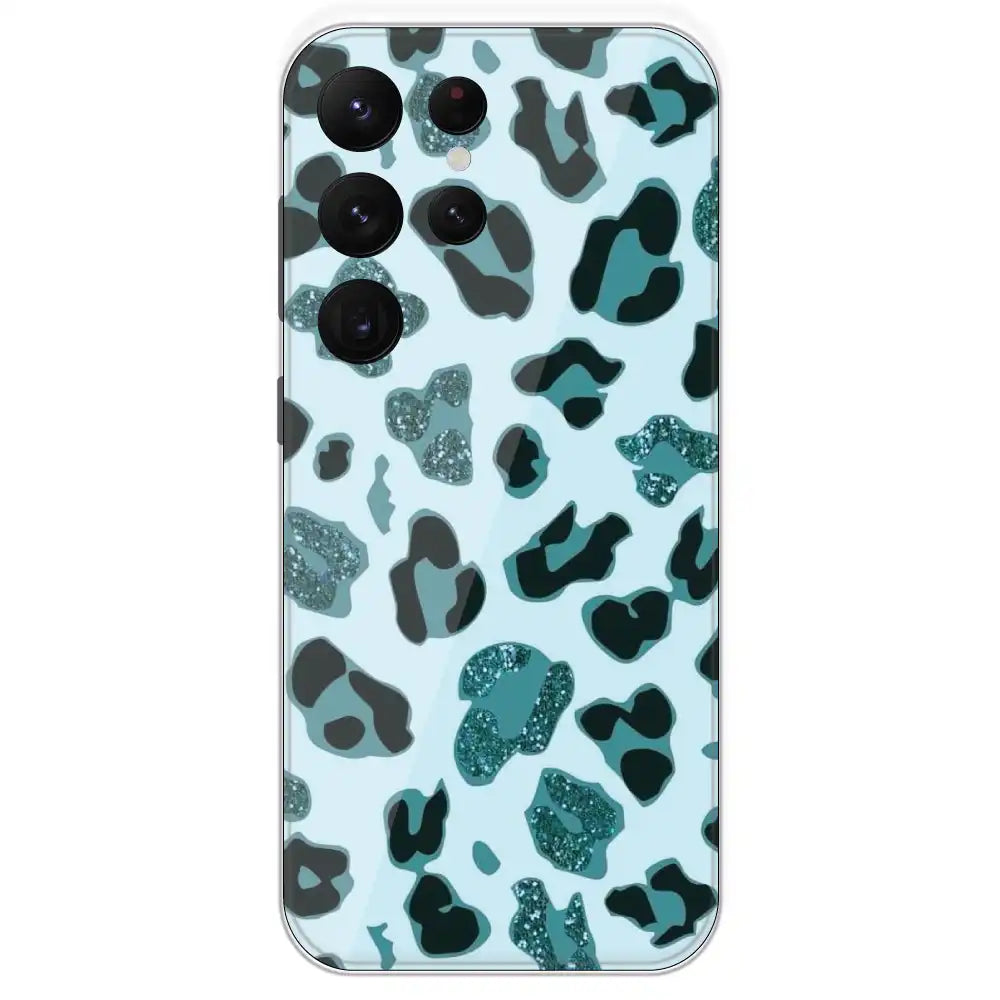 Blue Leopard Glitter Print - Printed Silicone Case For Samsung Galaxy S22 Ultra