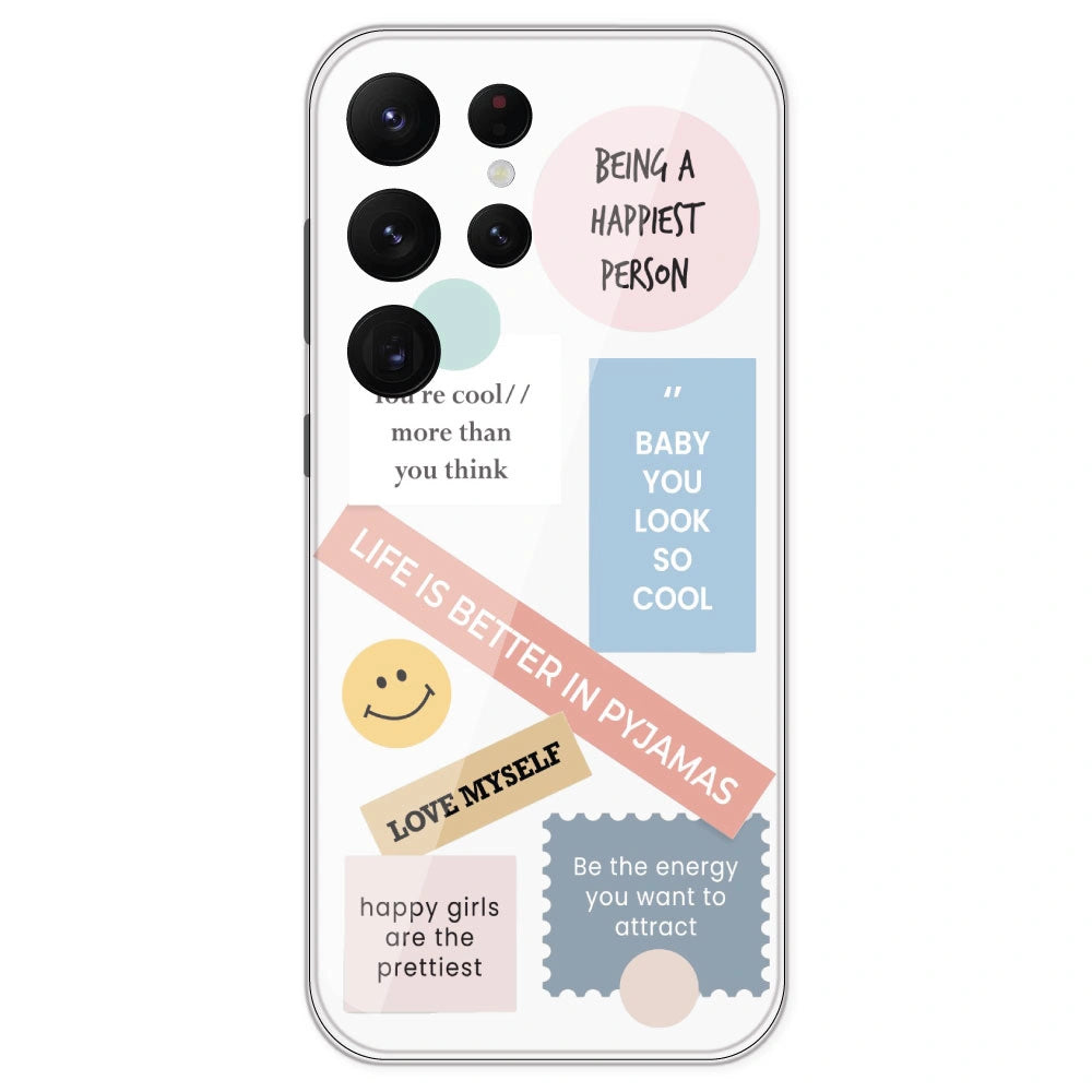 Be Happy - Clear Printed Silicone Case For Samsung Galaxy S22 Ultra