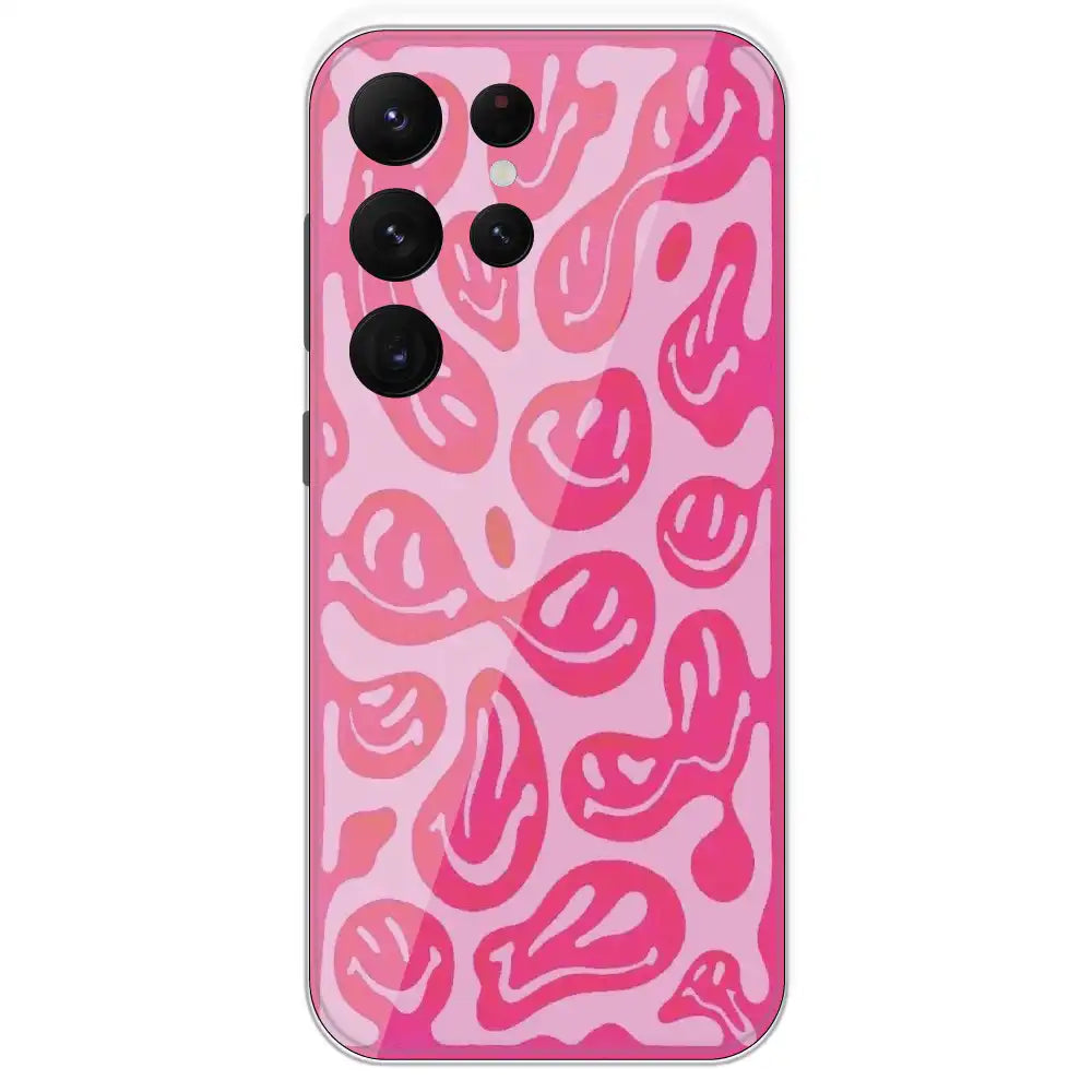 Pink Smilies - Printed Silicone Case For Samsung Galaxy S22 Ultra