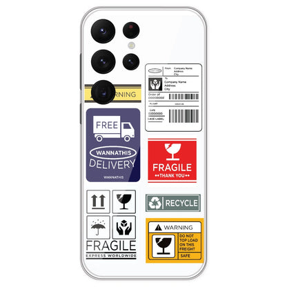Caution Labels - Clear Printed Silicone Case For Samsung Galaxy S22 Ultra