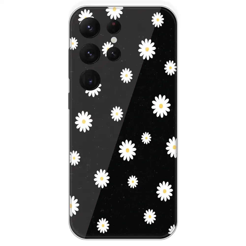 White And Black Flower - Printed Silicone Case For Samsung Galaxy S22 Ultra