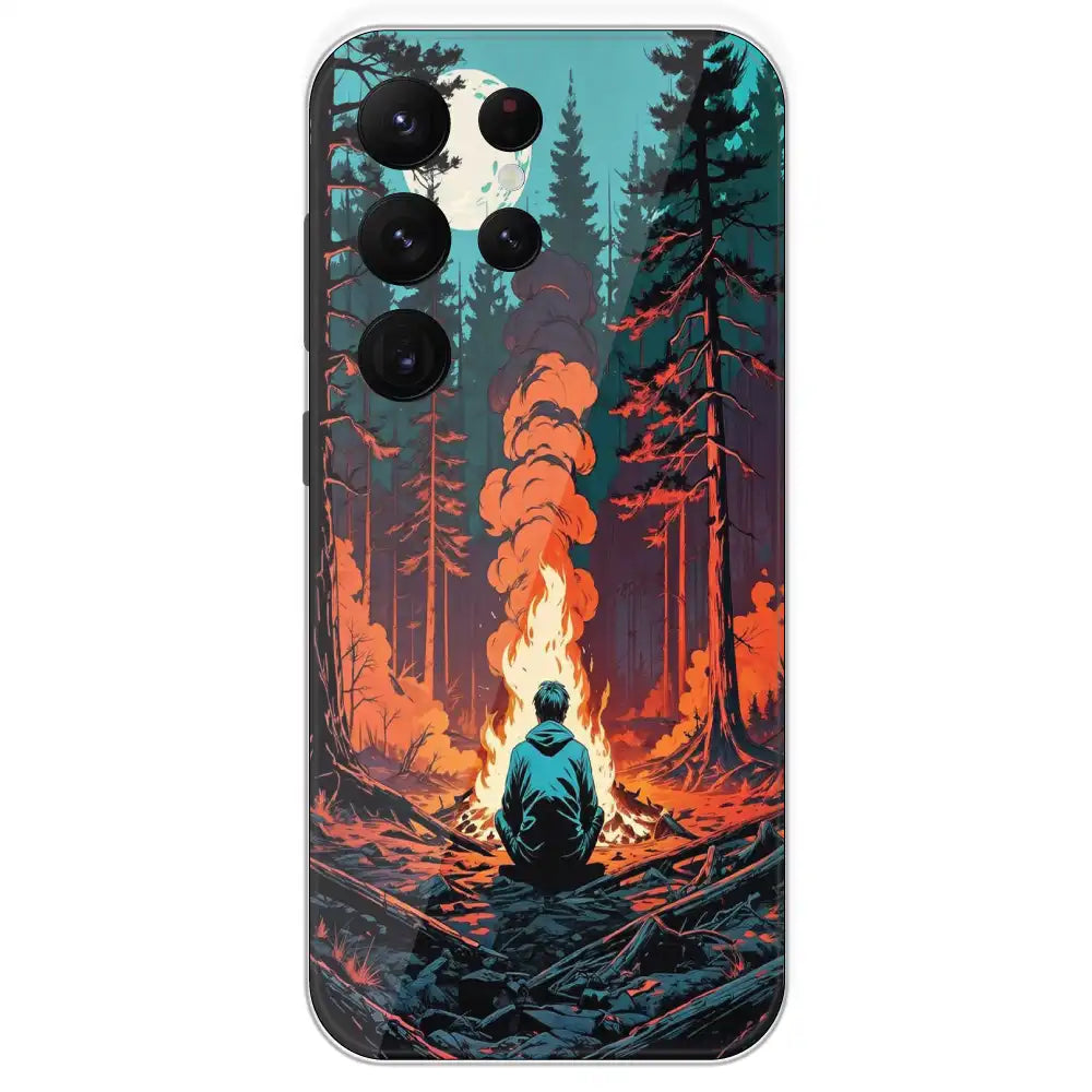 Boy With Camp Fire - Printed Silicone Case For Samsung Galaxy S22 Ultra