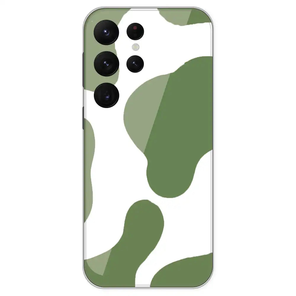 Olive Green Cow Print - Clear Printed Silicone Case For Samsung Galaxy S22 Ultra