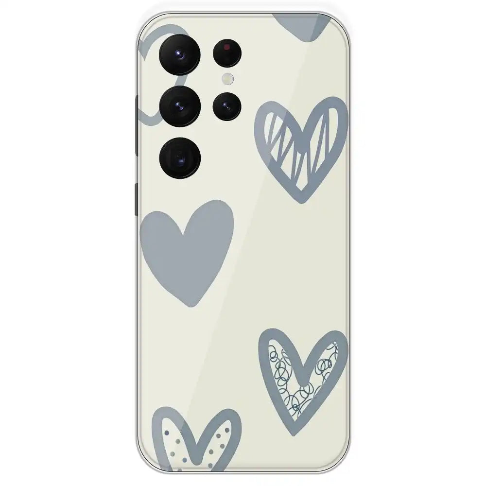 Light Blue Hearts - Printed Silicone Case For Samsung Galaxy S22 Ultra