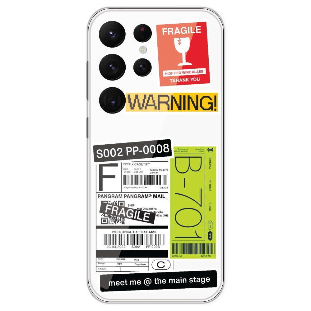 Fragile Labels - Clear Printed Silicone Case For Samsung Galaxy S22 Ultra