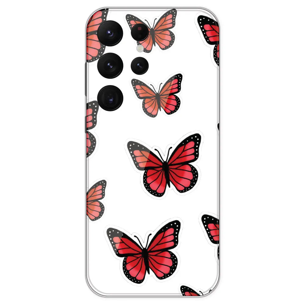 Red Butterfly - Clear Printed Silicone Case For Samsung Galaxy S22 Ultra