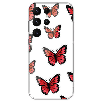 Red Butterfly - Clear Printed Silicone Case For Samsung Galaxy S22 Ultra