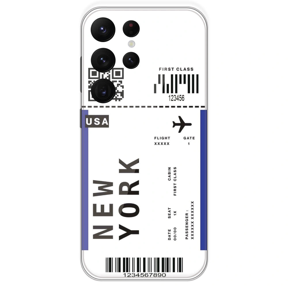 New York Ticket - Clear Printed Silicone Case For Samsung Galaxy S22 Ultra