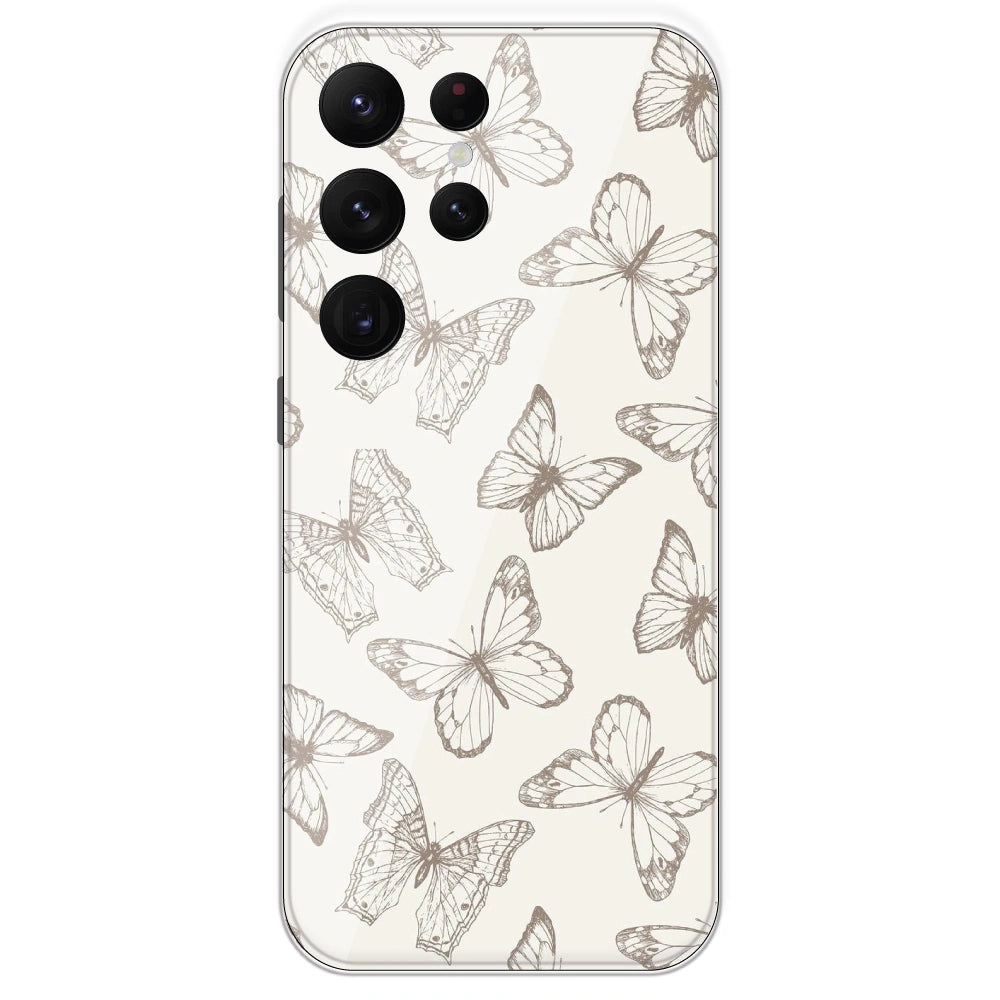 White Butterflies - Printed Silicone Case For Samsung Galaxy S22 Ultra
