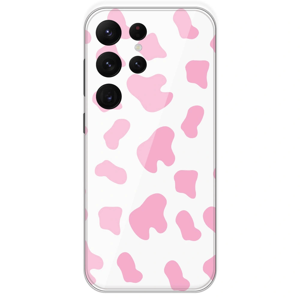 Pink Cow Print - Clear Printed Silicone Case For Samsung Galaxy S22 Ultra