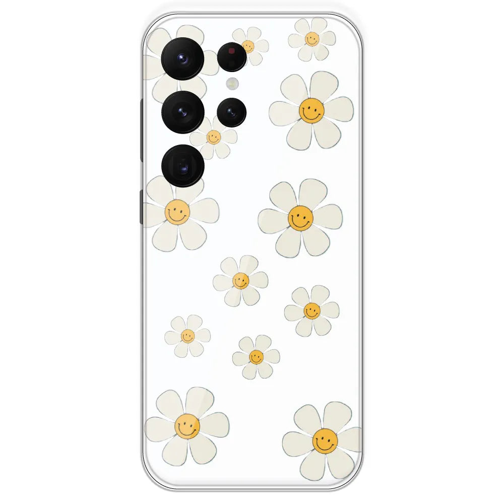 Smile Flowers - Clear Printed Silicone Case For Samsung Galaxy S22 Ultra