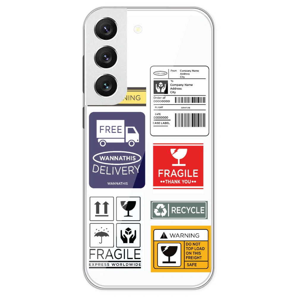 Caution Labels - Clear Printed Silicone Case For Samsung Galaxy S22