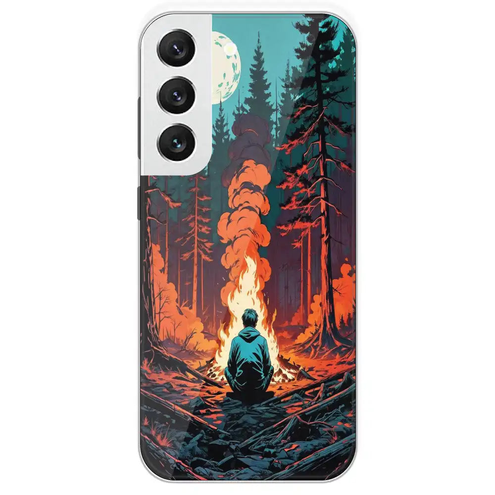 Boy With Camp Fire - Printed Silicone Case For Samsung Galaxy S22