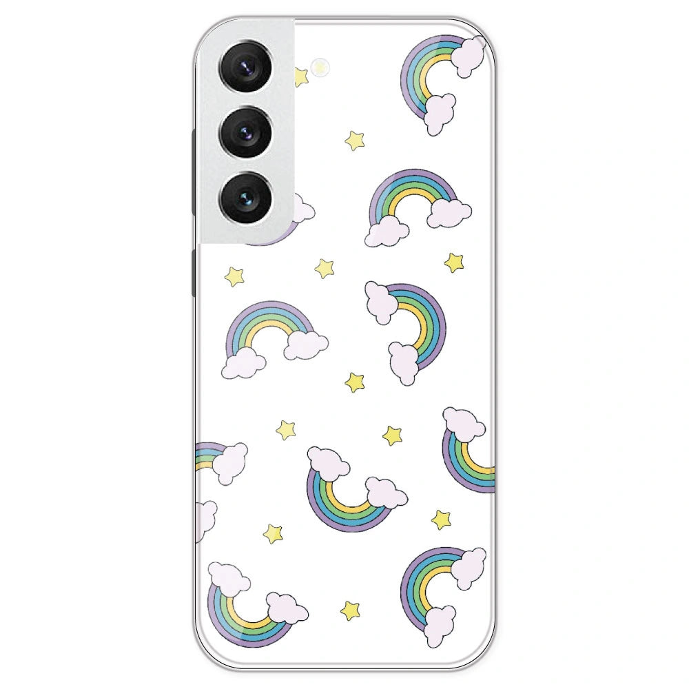 Rainbow With Clouds - Clear Printed Silicone Case For Samsung Galaxy S22